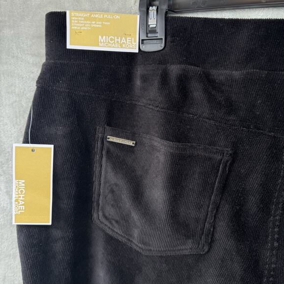 MICHAEL KORS NEW Corduroy Pull On Pants Women 2X Black High Rise Straight Ankle - Picture 5 of 13